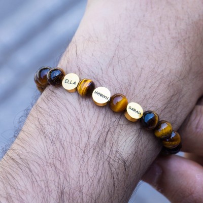Personalized Engravable Yellow Tiger Eye Beads Stretch Bracelet