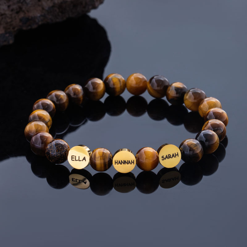 Personalized Engravable Yellow Tiger Eye Beads Stretch Bracelet