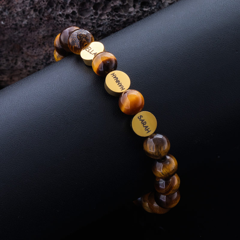 Personalized Engravable Yellow Tiger Eye Beads Stretch Bracelet