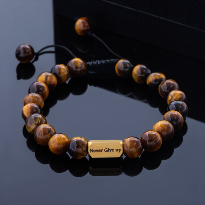  Personalized Engravable Yellow Tiger Eyes Adjustable Bracelet