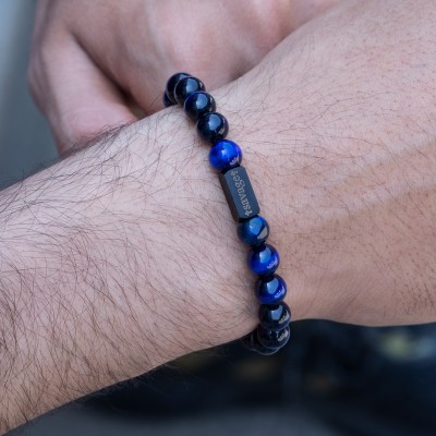 Personalized Engravable Blue Tiger Eyes Adjustable Bracelet