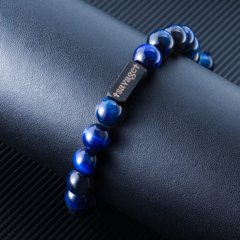 Personalized Engravable Blue Tiger Eyes Adjustable Bracelet