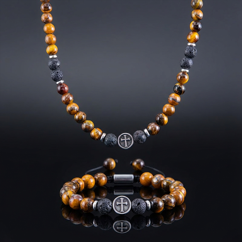 Tiger Eye Stone Adjustable Bracelet & Necklace Set 8mm Tiger Eye Stone Adjustable Bracelet & Necklace Set 8mm