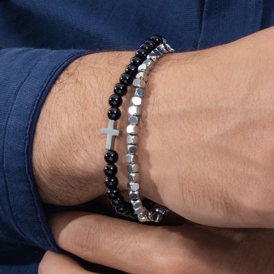  Double Chain Black Obsidian Adjustable Cross Bracelet
