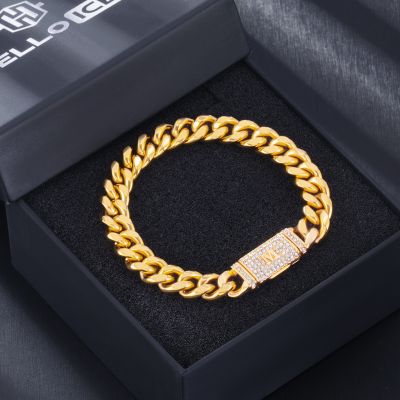 10mm 8" Iced Initial Letter Cuban Bracelet in 18K Gold Plated