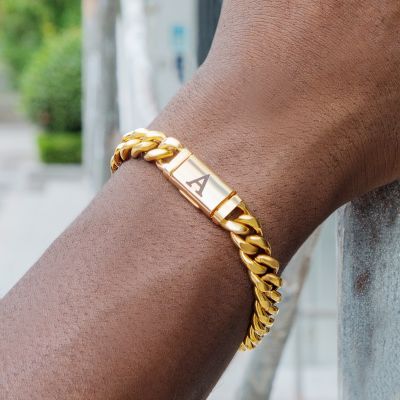 10mm 8" Miami Initial Letter Cuban Link Bracelet in 18K Gold Plated