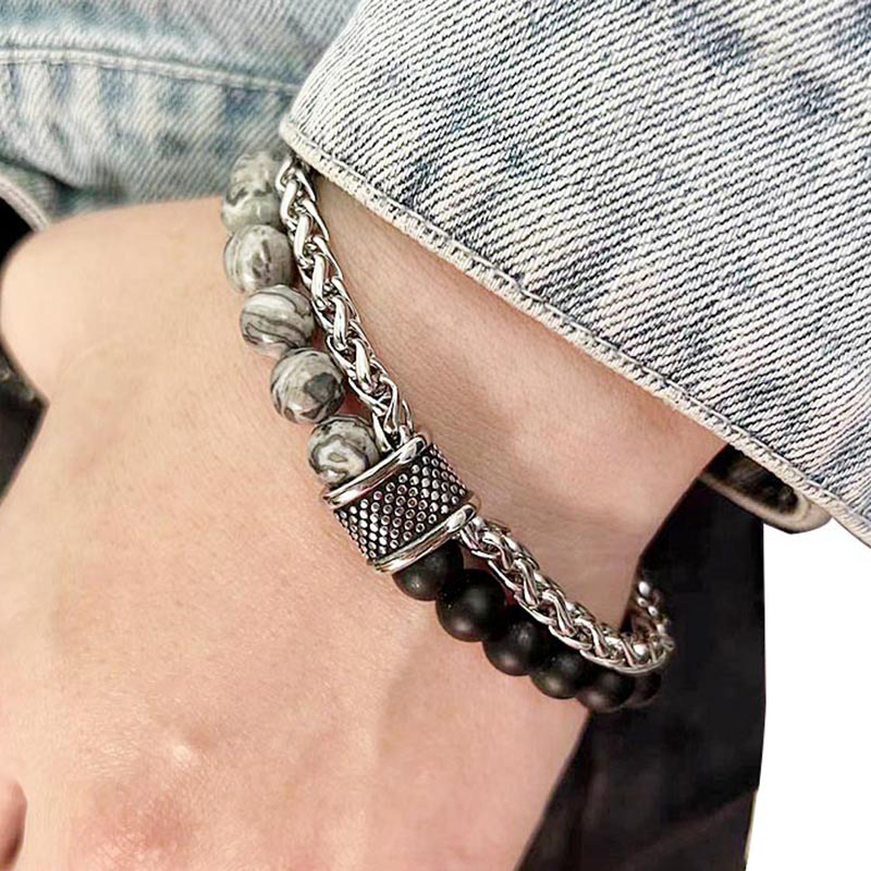 Natural Healing Stone Bead Franco Chain Layer Bracelet