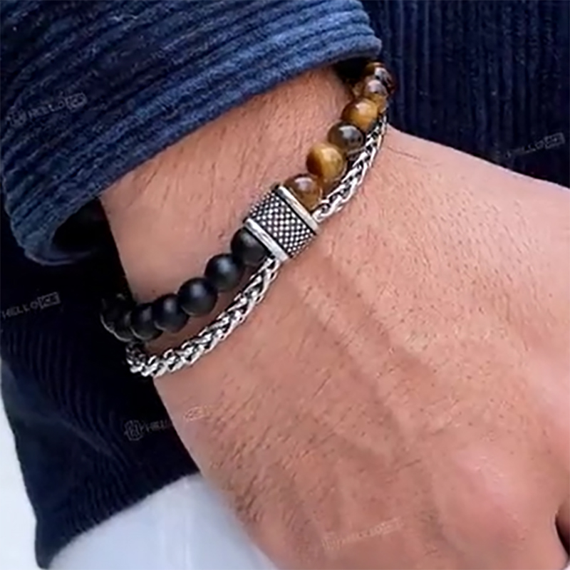  Natural Healing Stone Bead Franco Chain Layer Bracelet