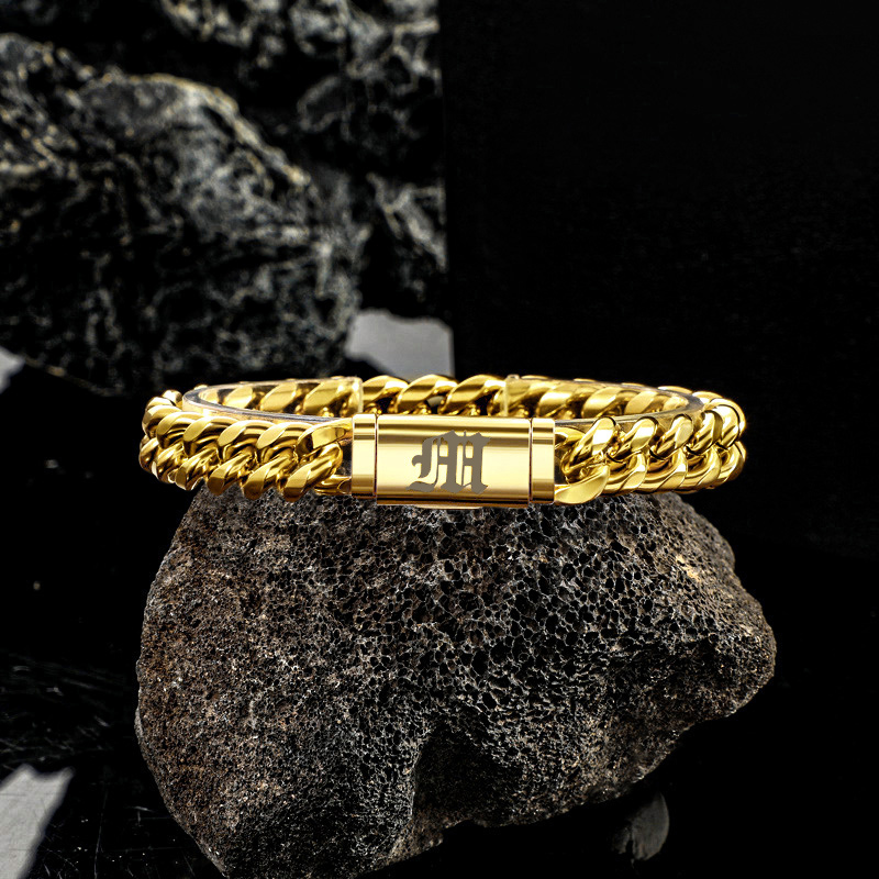 10mm 8" Miami Old English Letter Cuban Link Bracelet in 18K Gold Plated