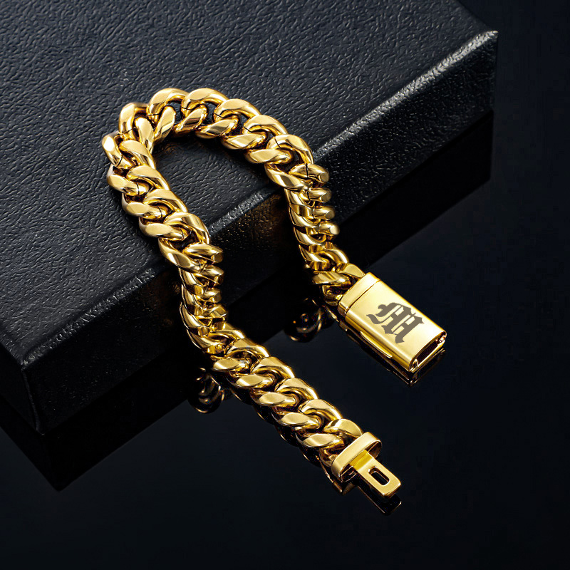 10mm 8" Miami Old English Letter Cuban Link Bracelet in 18K Gold Plated