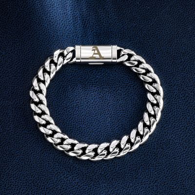 10mm 8" Miami Old English Letter Cuban Link Bracelet in 18K White Gold Plated