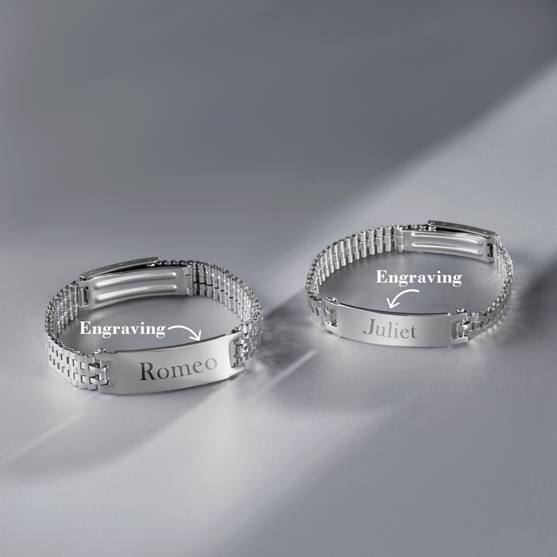 12mm Engraved Stainless Steel Adjustable Bracelet for Men