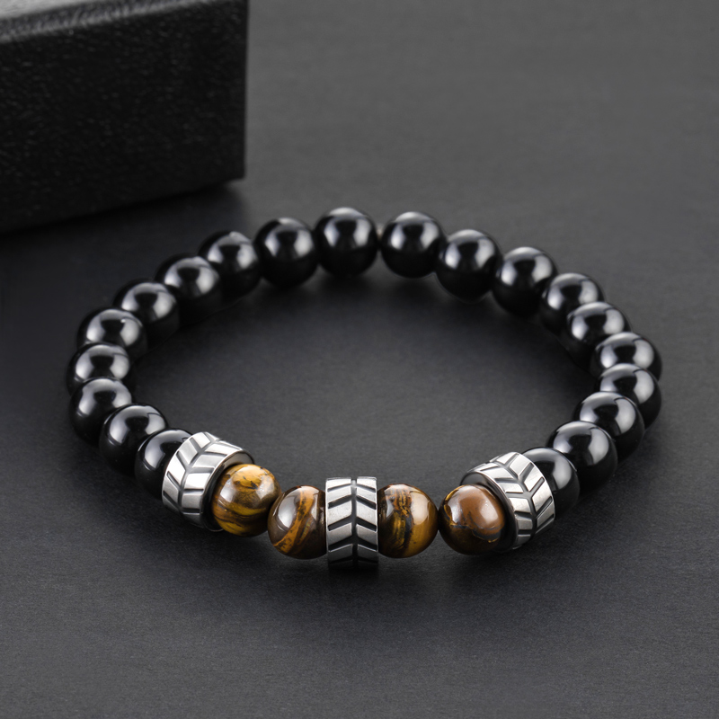 2Pcs Leather Stainless Steel & Beads Bracelet