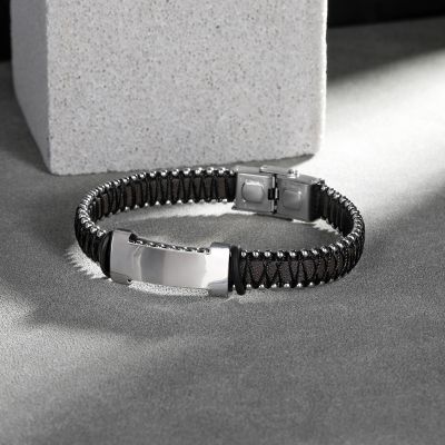 Handmade Genuine Braided Leather & Stainless Steel Engrave Bracelet