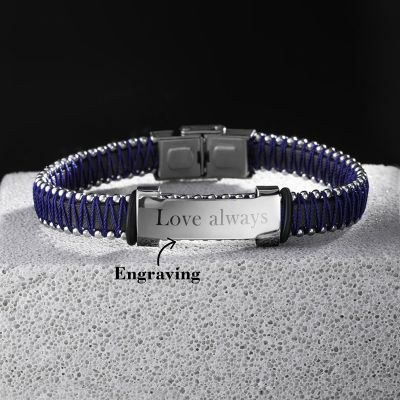 Handmade Genuine Braided Leather & Stainless Steel Engrave Bracelet