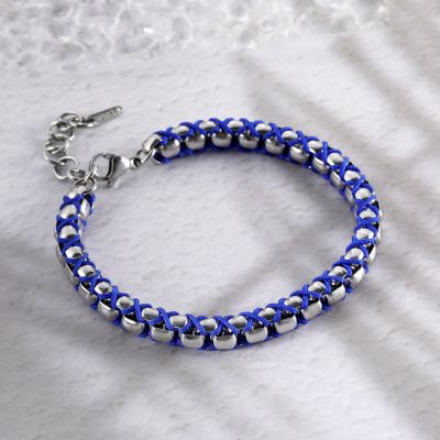 Blue/Brown Handmade Braided Round Box Chain Bracelet