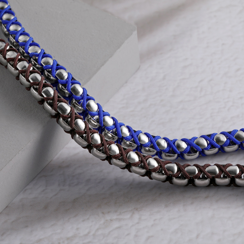 Blue/Brown Handmade Braided Round Box Chain Bracelet