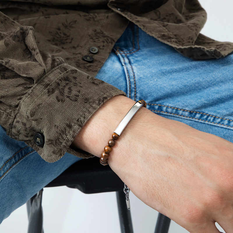 Engraved Tiger Eye Stones Adjustable Bracelet