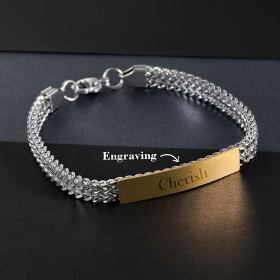  Engraved Bar Square Box Chain ID Bracelet