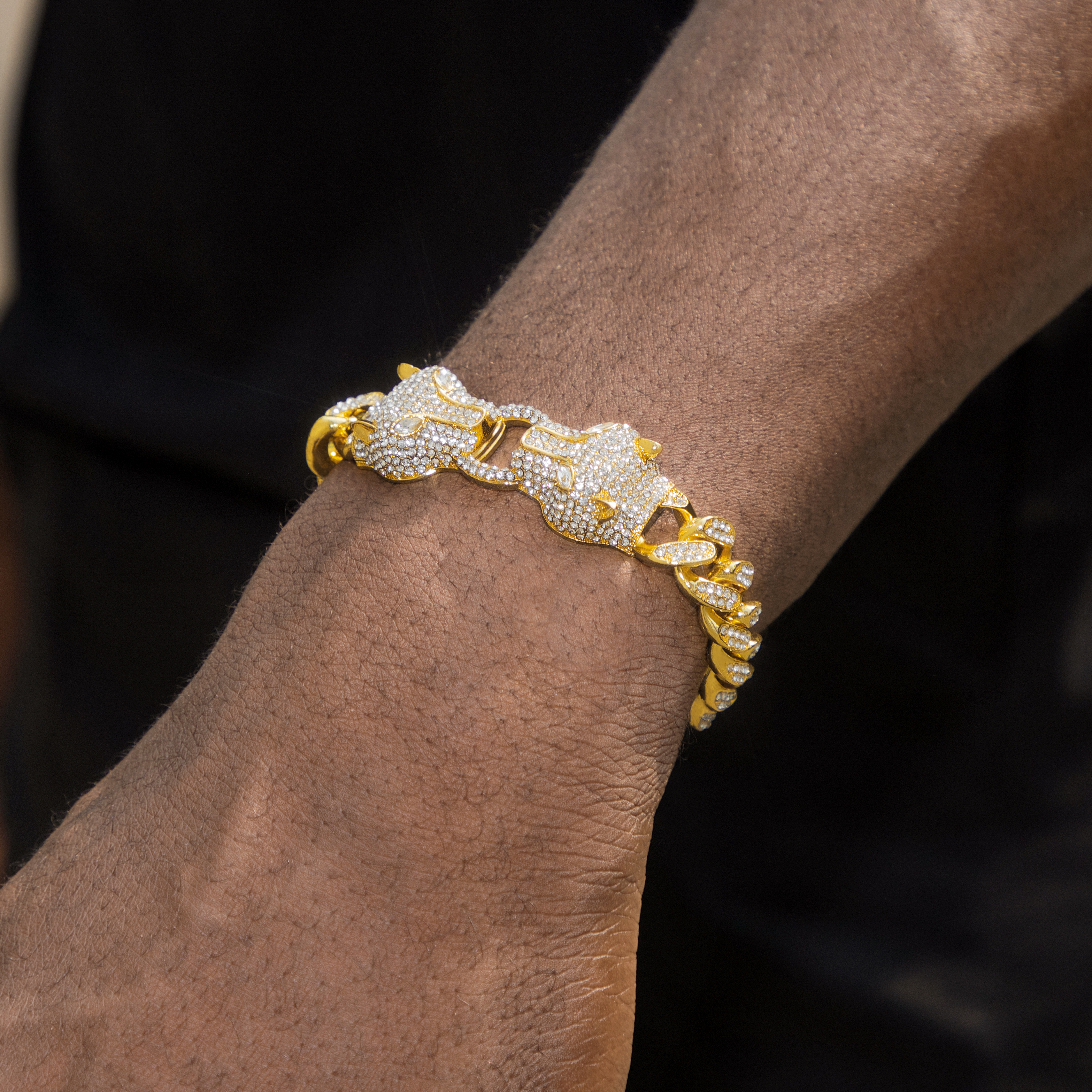 Iced Double Panther Cuban Bracelet in 18K Gold