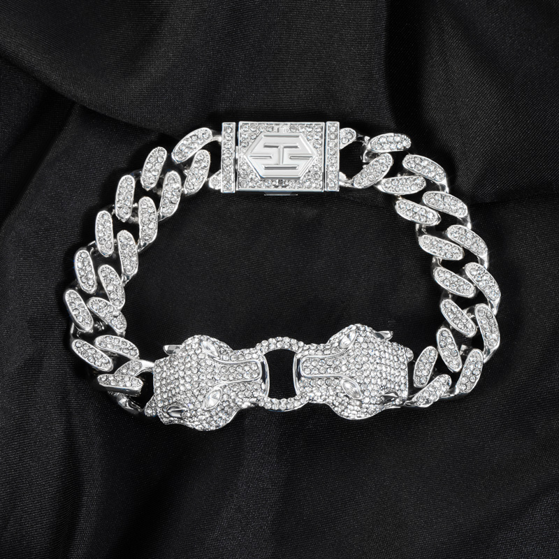 Iced Double Panther Cuban Bracelet in 18K White Gold