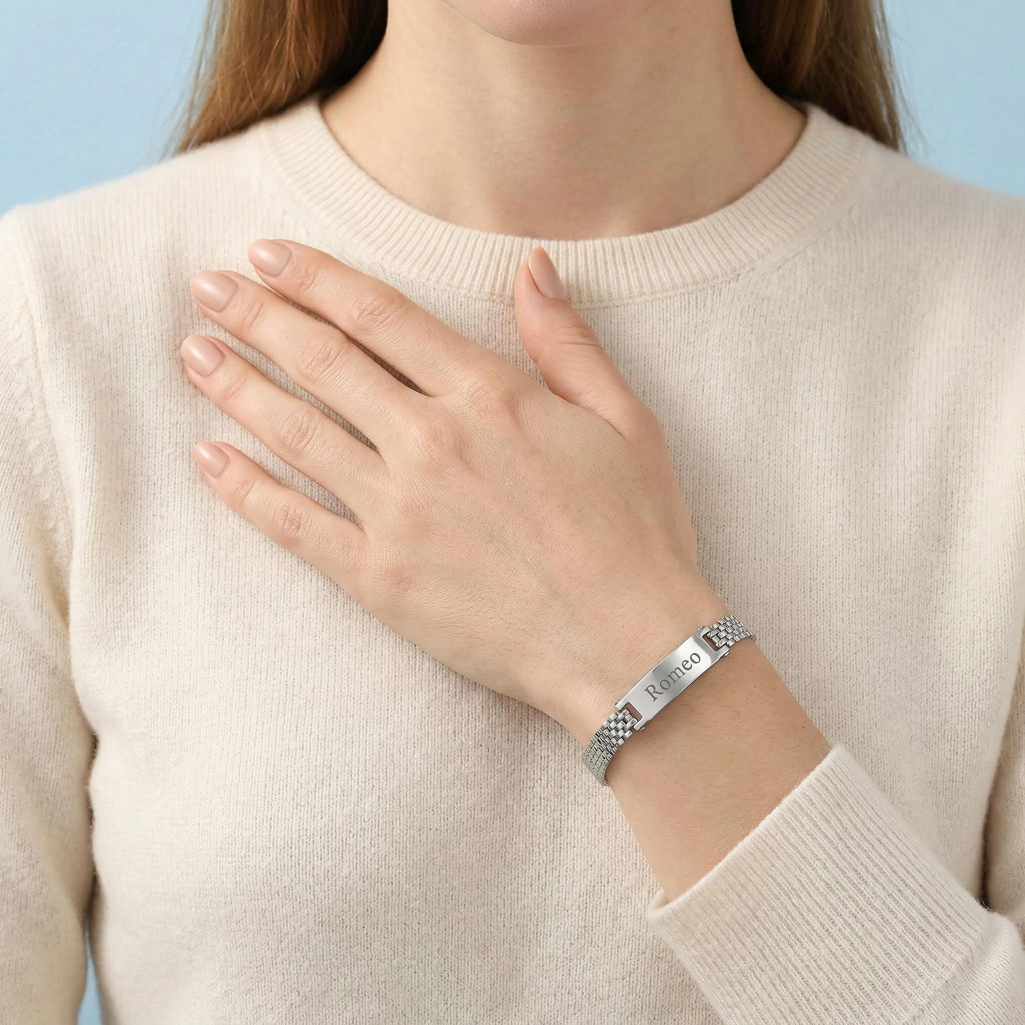 8mm Engraved Stainless Steel Adjustable Bracelet for Women