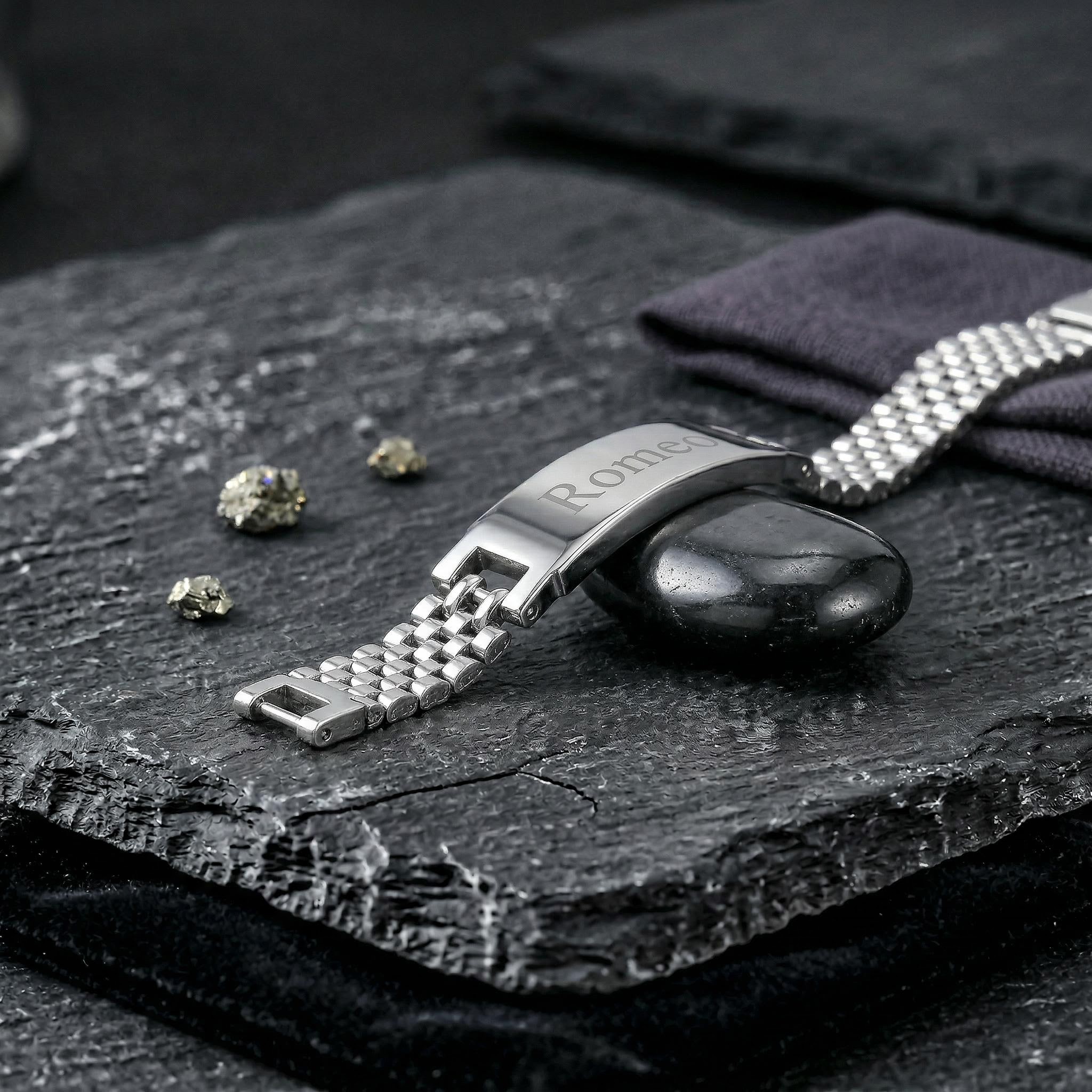 8mm Engraved Stainless Steel Adjustable Bracelet for Women