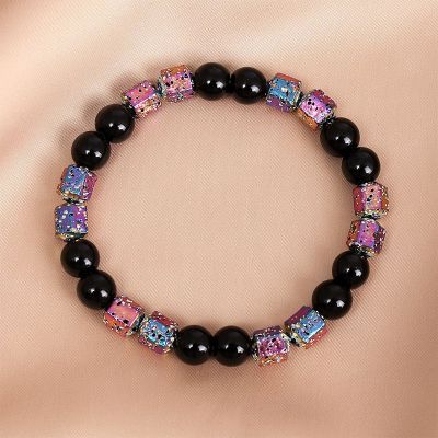 Hexagonal Volcanic Rock & Natural Beads Stretch Bracelet