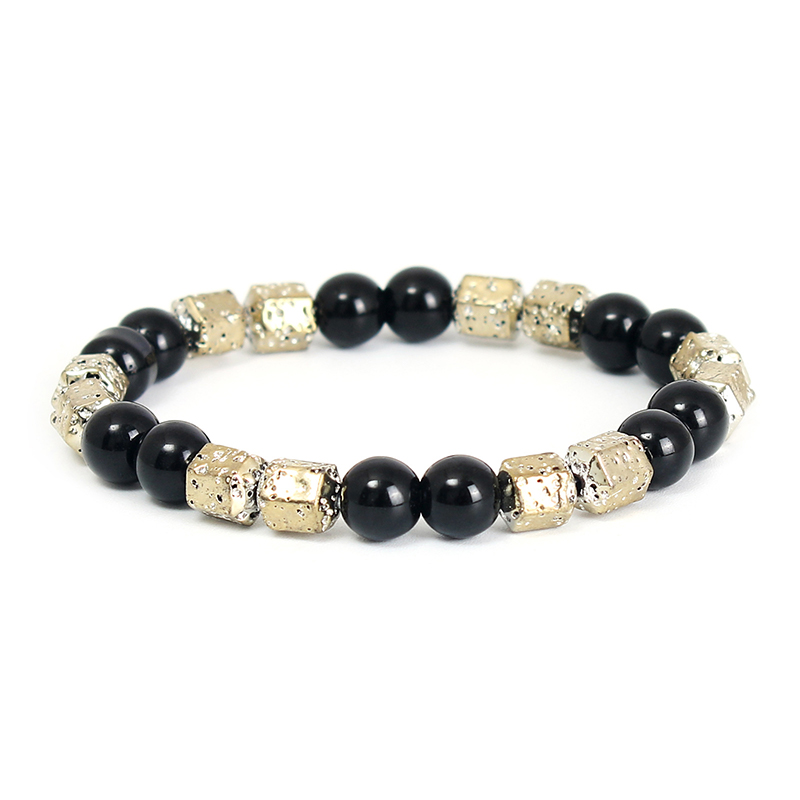 Hexagonal Volcanic Rock & Natural Beads Stretch Bracelet