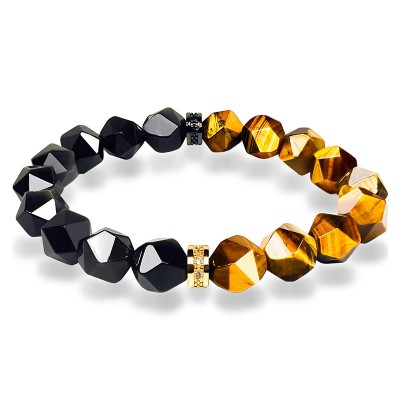  Half Irregular Healing Stones & Black Obsidian Stretch Bracelet