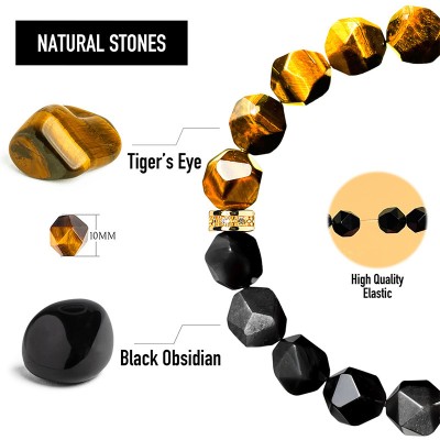  Half Irregular Healing Stones & Black Obsidian Stretch Bracelet