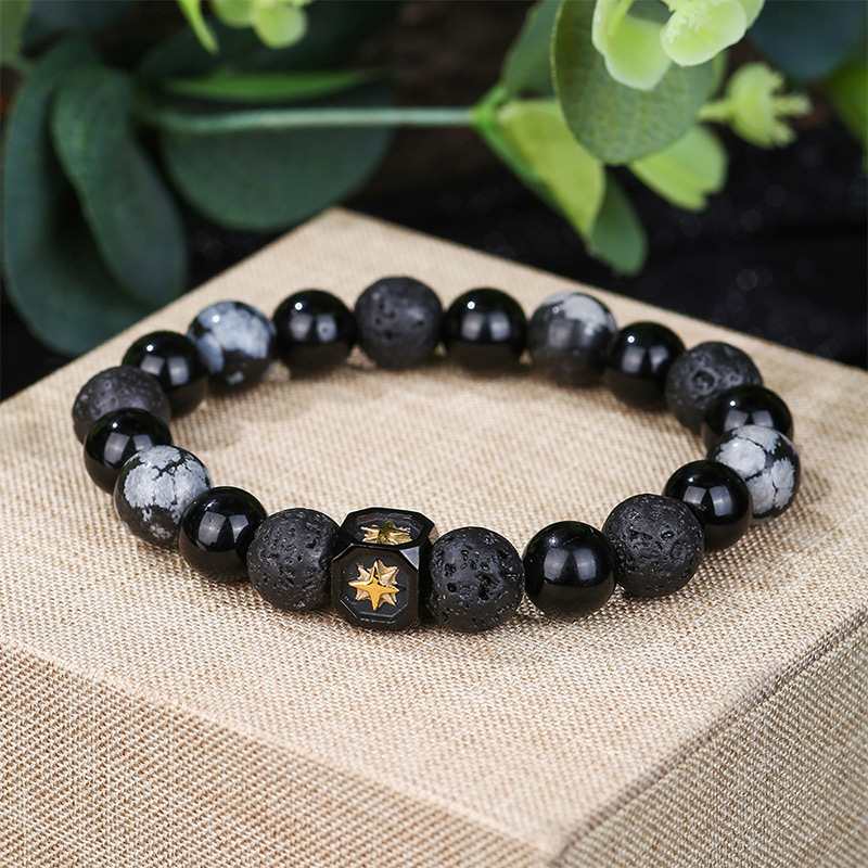 Hexagram Planet Volcanic Stone & Alabaster Beaded Power Bracelet