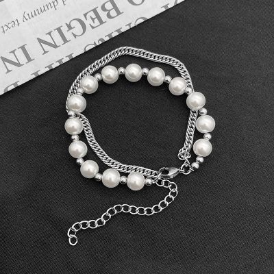 Pearl Stainless Steel Cuban Chain Layer Bracelet