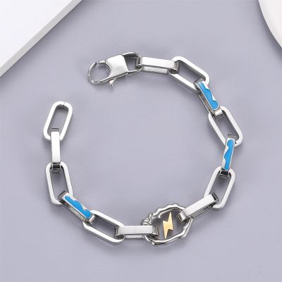 Lightning & Cloud Rectangle Linked Stainless Steel Bracelet
