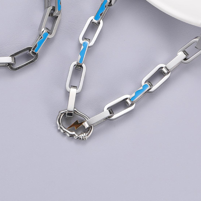 Lightning & Cloud Rectangle Linked Stainless Steel Bracelet