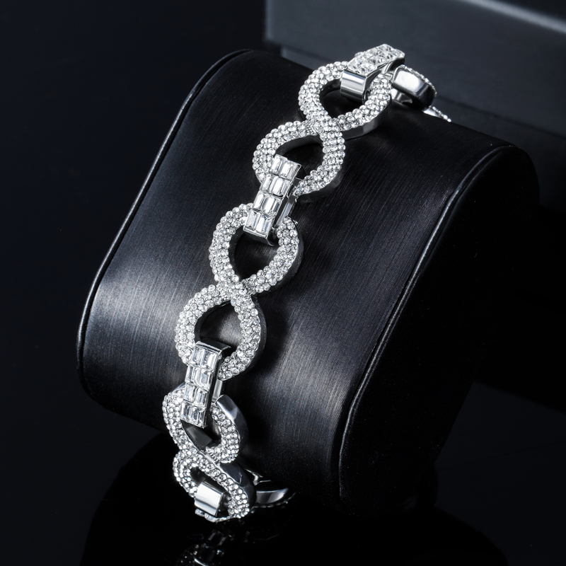 16mm 8'' Iced Infinity Link Bracelet in White Gold