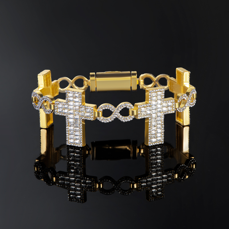 10mm 8" Baguette Cross Infinity Bracelet in Gold