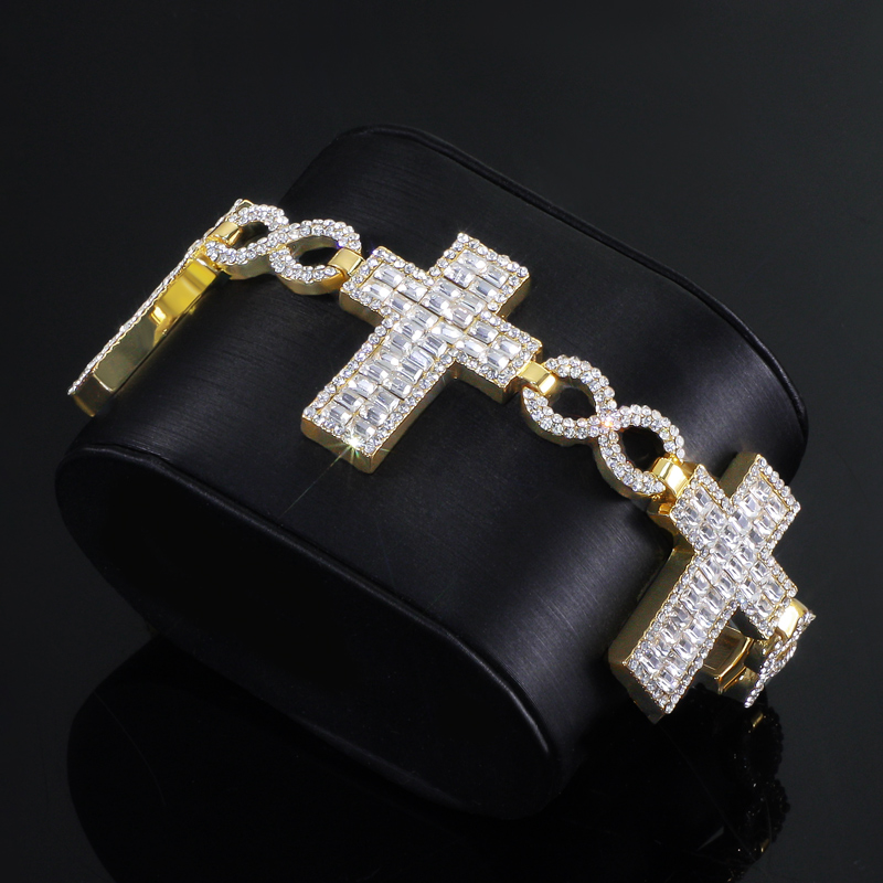 10mm 8" Baguette Cross Infinity Bracelet in Gold