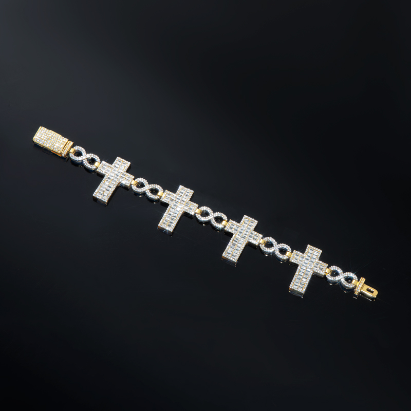 10mm 8" Baguette Cross Infinity Bracelet in Gold