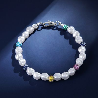 Irregular Pearls & Iced Multi-colour Ball Bracelet