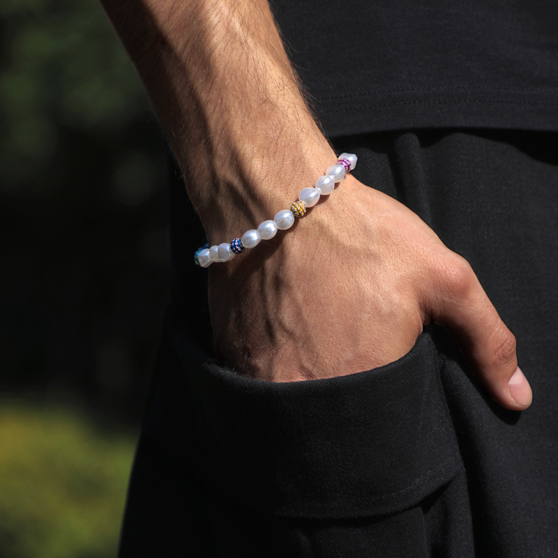 Irregular Pearls & Iced Multi-colour Ball Bracelet