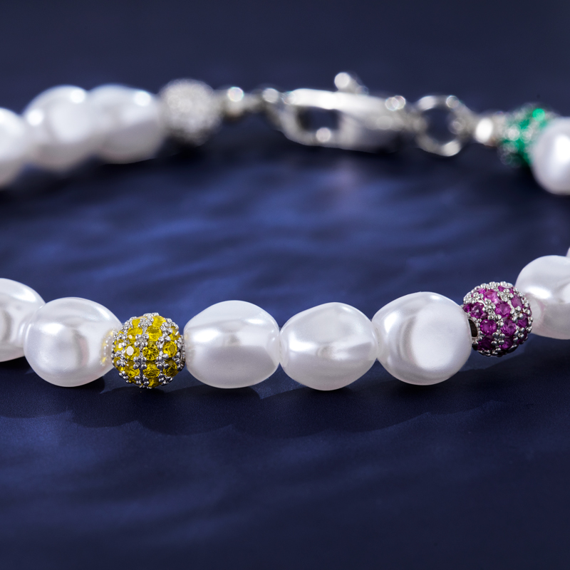 Irregular Pearls & Iced Multi-colour Ball Bracelet