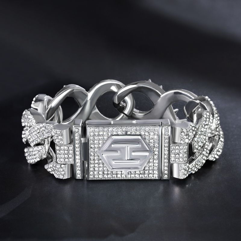 20mm 8'' Spiked Infinity Cuban Link Bracelet in White Gold