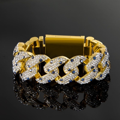20mm 8'' Sapphire Spot Cuban Link Bracelet in Gold