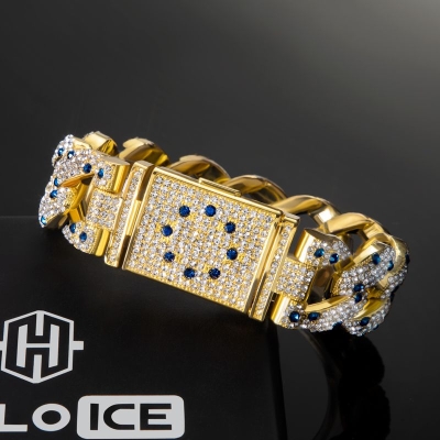 20mm 8'' Sapphire Spot Cuban Link Bracelet in Gold