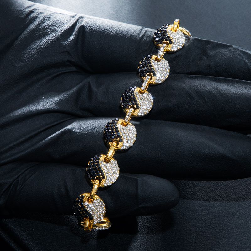 12mm 8'' Iced Yin Yang Link Bracelet in Gold