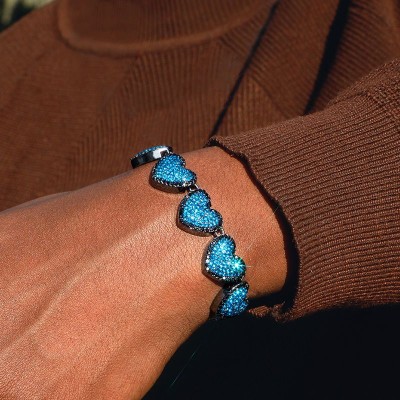 15mm 8'' Clustered Sapphire Heart Link Bracelet in Black Gold