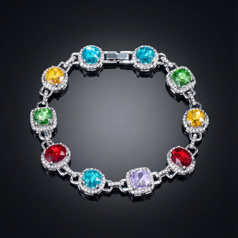 8.5mm Multi-color Diamonds Bracelet in White Gold