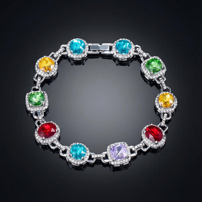 8.5mm Multi-color Diamonds Bracelet in White Gold