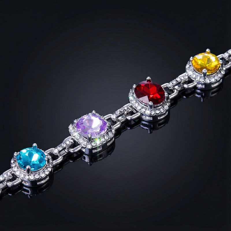 8.5mm Multi-color Diamonds Bracelet in White Gold
